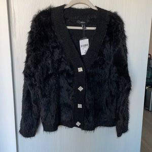Sweater Cardigan Faux Fur (black)